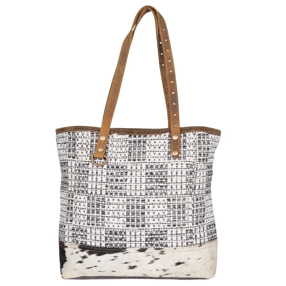 Myra Bag Handmade Amazing Tote Bag Upcycled Canvas & Cowhide Leather - Picture 3 of 8